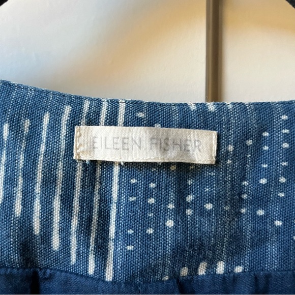 Eileen Fisher Hand-Printed Indigo Organic Cotton Round Neck Jacket Blue - Picture 4 of 6